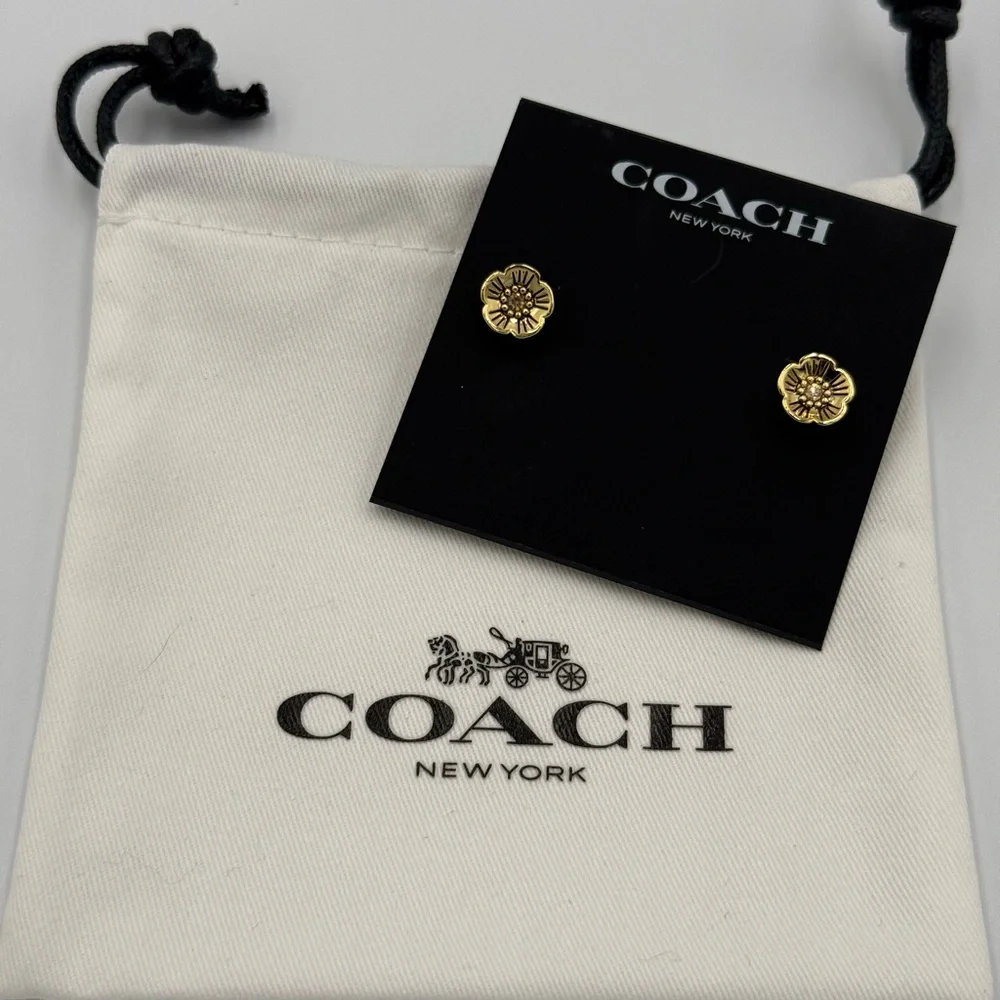 Coach Gold Floral Crystal Stud Earrings - Picture 1 of 3